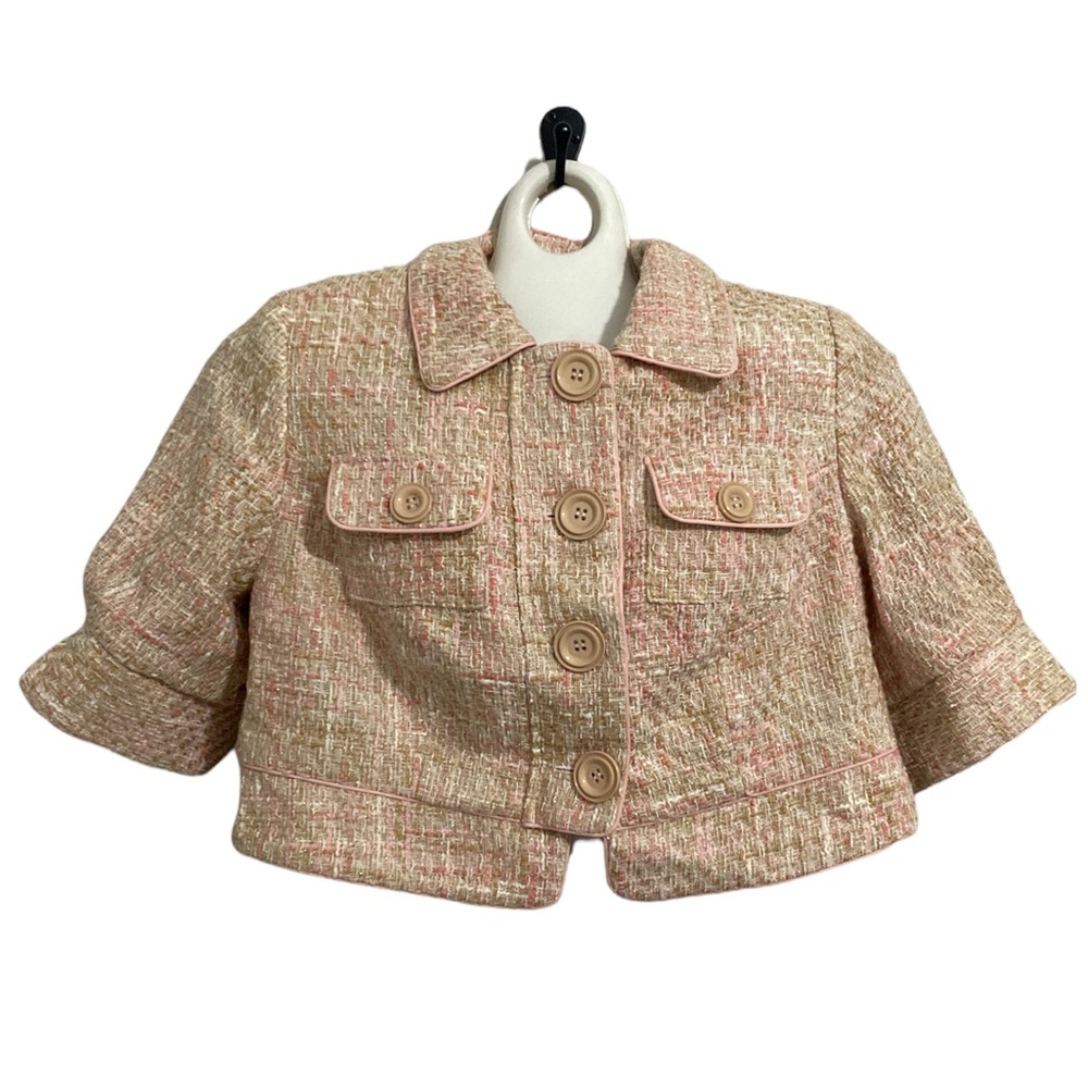 Lane Bryant Beige Pink Tweed Cropped Blazer